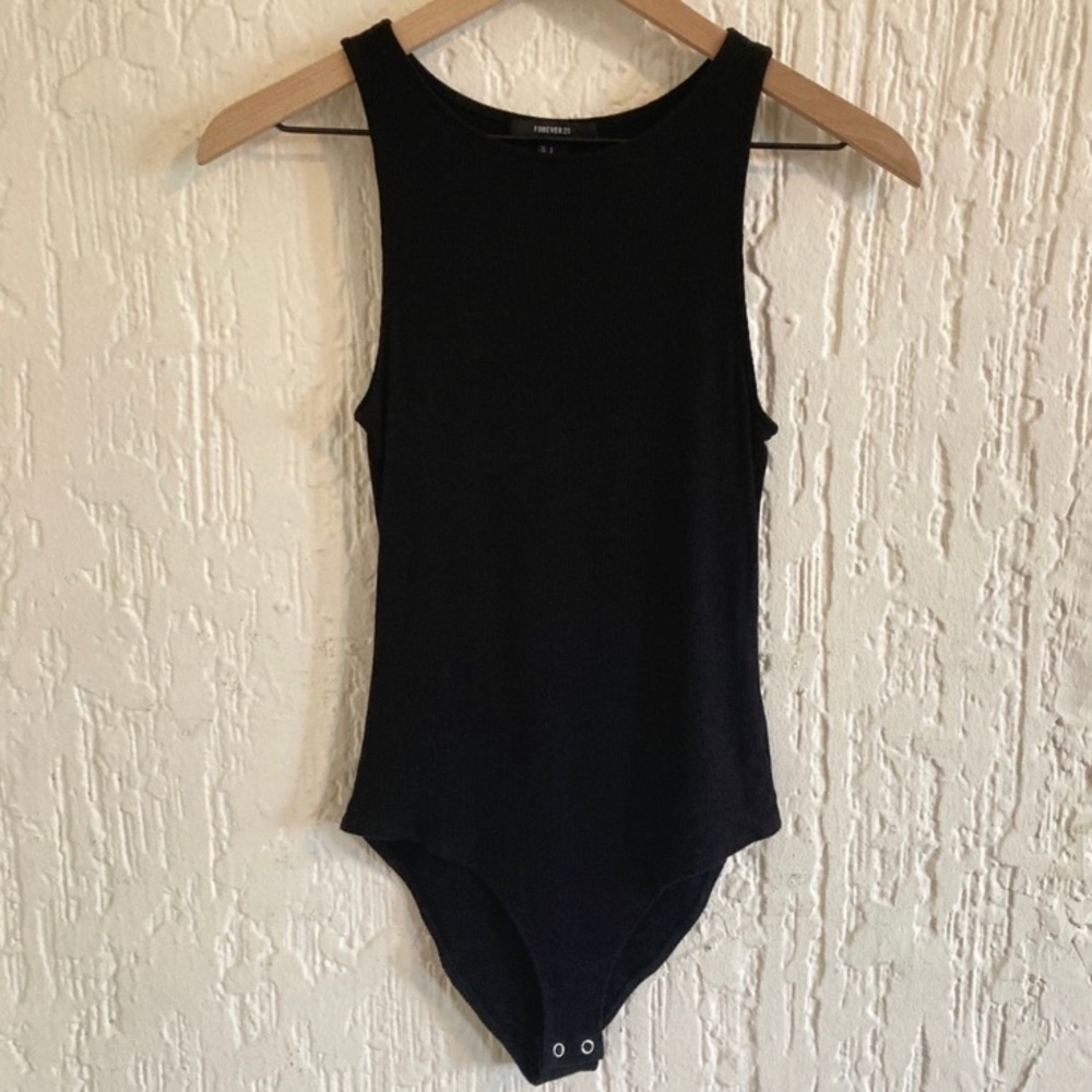 Forever 21 Black Second Skin Body Con One Piece Bodysuit Size Small